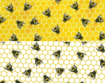 100% Cotton Poplin Fabric Rose & Hubble Buzzy Bumble Bees Honeycomb Insect