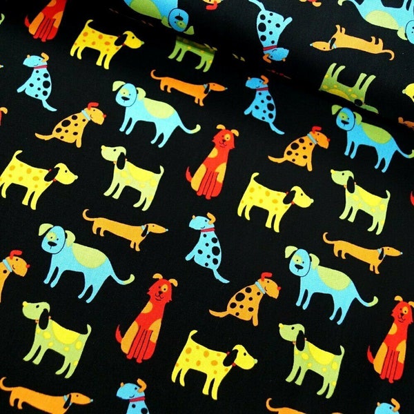 100% Cotton Patchwork Fabric Nutex Happy Paws Pets Cartoon Dogs