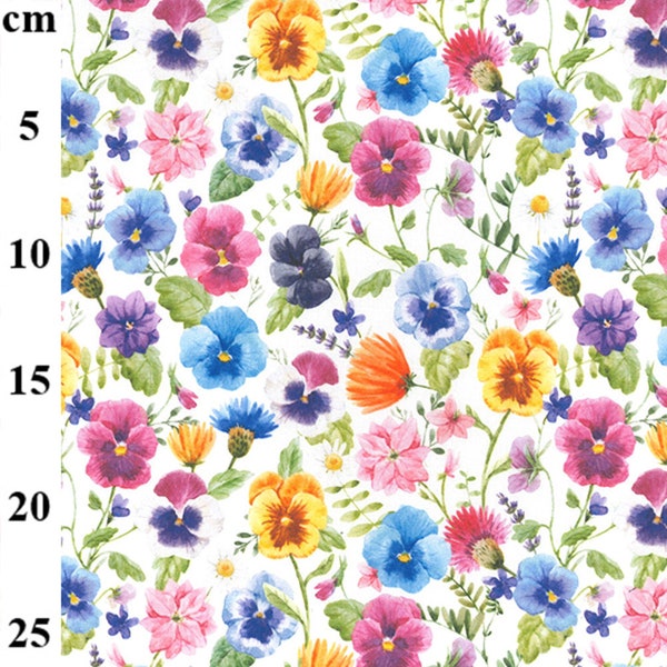 100% Cotton Digital Fabric Rose & Hubble Flowers Pansy Pansies Floral 150cm Wide