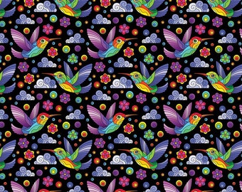 100% Cotton Digital Fabric Mosaic Hummingbird Rainbow Pride Crafty 140cm Wide