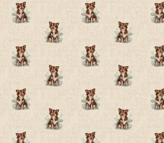 Chihuahua Dog Fabric, Cotton Linen Look, Upholstery Panel