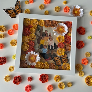 8x8 Multi-flower Shadowbox with daisies and butterflies for Mother&#39;s Day, wedding, birthday, just because & decor.