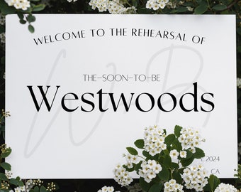 Póster de ensayo de boda para parejas futuras de 18 x 24 pulgadas - Letreros para ceremonias de eventos matrimoniales de socios casados - Plantilla blanca moderna + Guía de Canva GRATIS