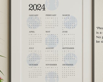 Calendarios de impresión digital 2024-2025 - Múltiples tamaños - 16x20 8x10 18x24 - Lindo calendario simple para niños deportivos azules de béisbol - Listo para imprimir