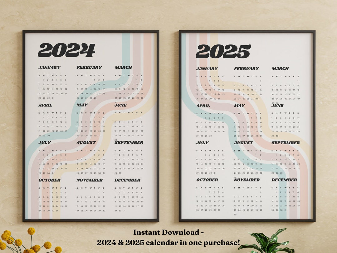 20242025 Digital Print Calendars Multiple Sizes 16x20 8x10 18x24 Retro