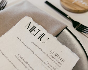 Menú para eventos de bodas y fiestas - Digital/Imprimible - + Guía de Canva GRATIS (Plantilla de menú limpia y minimalista moderna)