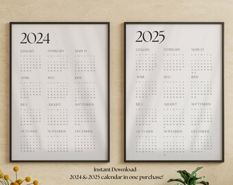 Calendarios de impresión digital 2024-2025 - Múltiples tamaños - 16x20 8x10 18x24 - Minimalista simple moderno - Listo para imprimir
