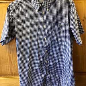 Lacoste Blue and White Gingham Short Sleeve Button Up Shirt | Mod Preppy | Sz 40 M