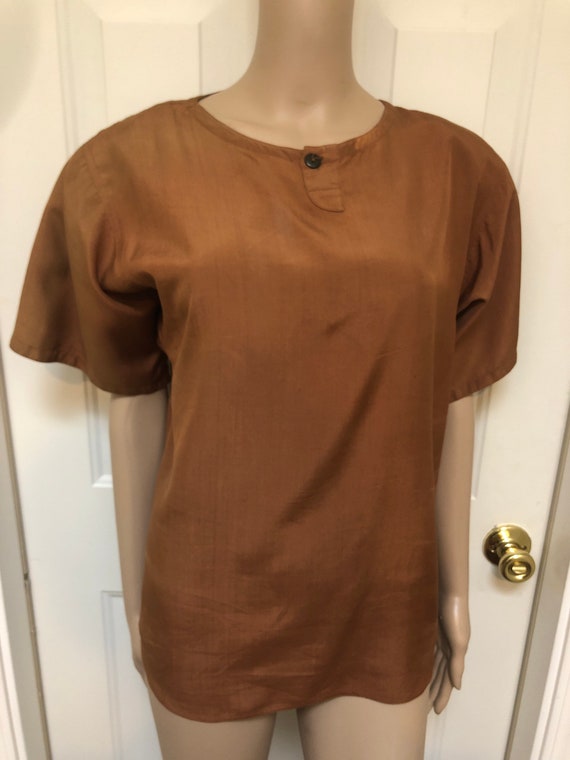 Vintage 1980’s I Magnin Brown Silk Short Sleeve Bl