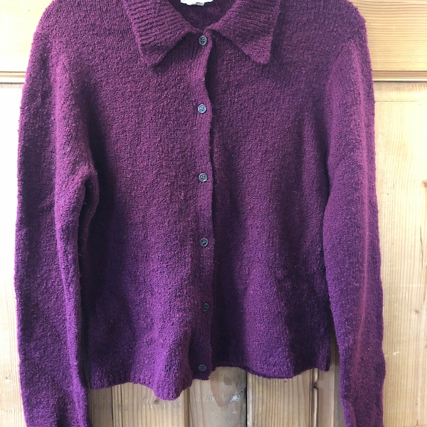 Vintage J Crew Purple Nubby Wool Blend Cardigan Sweater with Collar Sz L