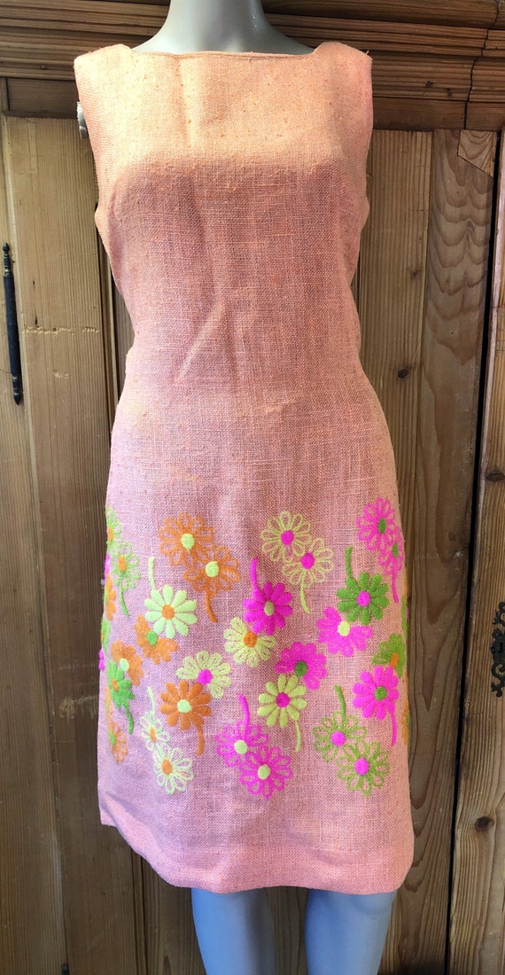 Vintage 60s Alison Ayers Orange Tweed Flower Dress