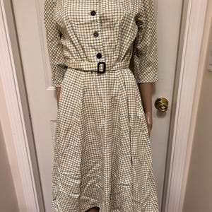 chinese dress ladies Buttoned Black & White Check Linen Dress M