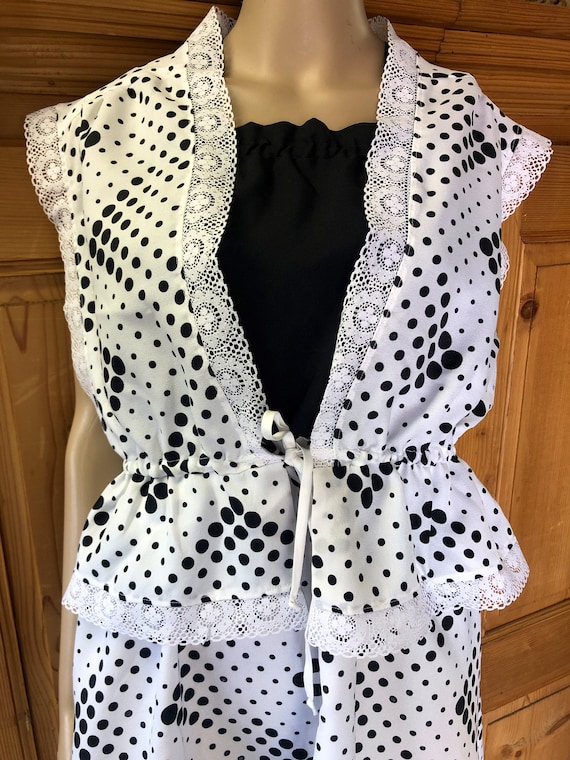 Vintage 80s White and Black Polka Dot Sundress wi… - image 2