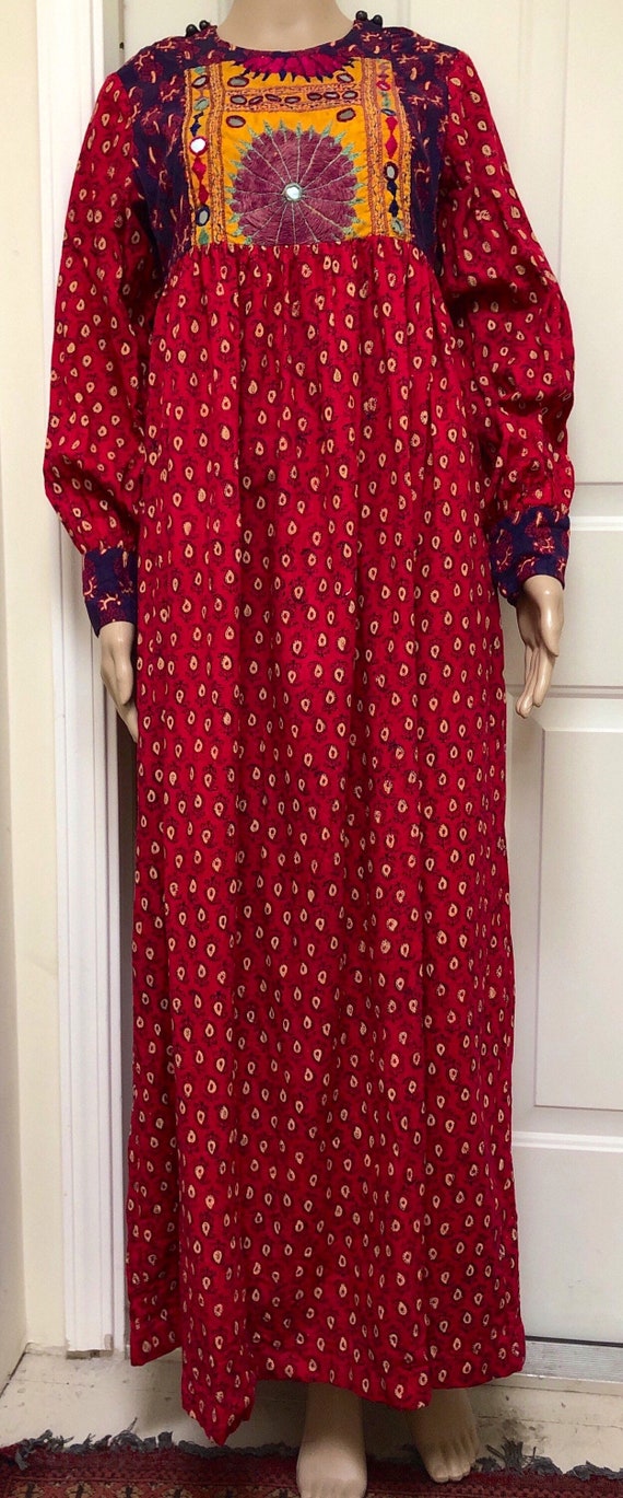 Vintage 70s Ethnic Maxi Dress Indian Cotton Kaftan