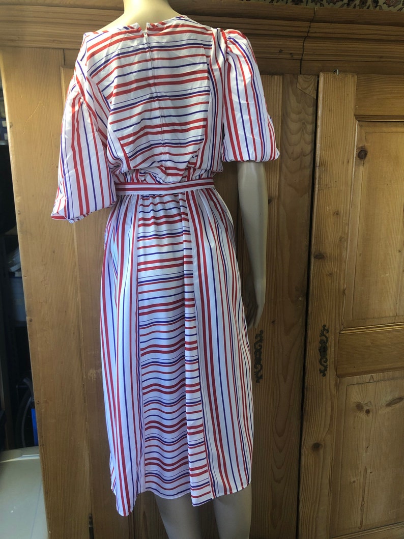 Vintage 80s Lightweight Candy Striped Dress Puffy Sleeves image 4