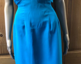 Vintage 60s Turquoise Blue Sleeveless Silk Chiffon Cocktail Wiggle Dress
