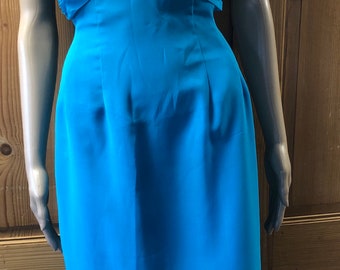 Vintage 60er Türkis Blau Ärmellose Seide Chiffon Cocktail Wiggle Kleid