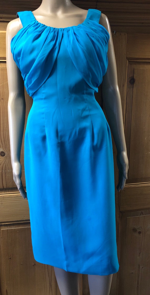 Vintage 60s Turquoise Blue Sleeveless Silk Chiffon