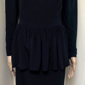 Vintage 80s Ala Carte California Black Peplum Dress | Puffy Long Sleeve | Gothic LBD