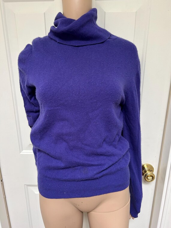 Vintage I Magnin Purple 100% CASHMERE Cowl Neck Turtleneck Sweater
