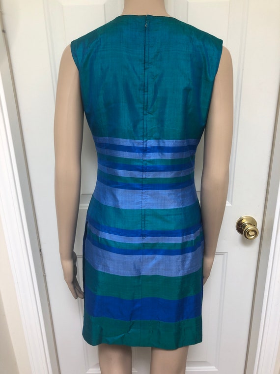 Vintage Classic Green & Blue Striped Raw Silk Sle… - image 6