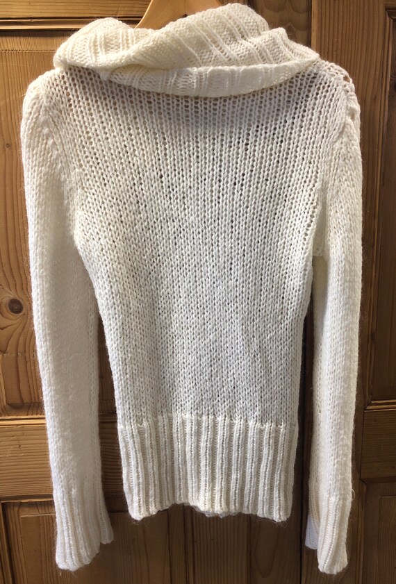 Vintage 80s Ivory Cowl Neck Open Knit Long Pullov… - image 2