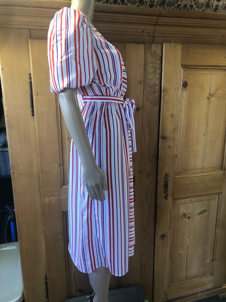 Vintage 80s Lightweight Candy Striped Dress Puffy Sleeves image 3