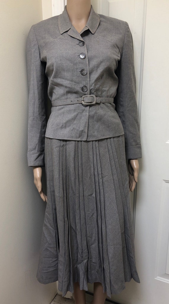 Vintage 50s I Magnin Davidow Gray Wool Suit Set |… - image 1