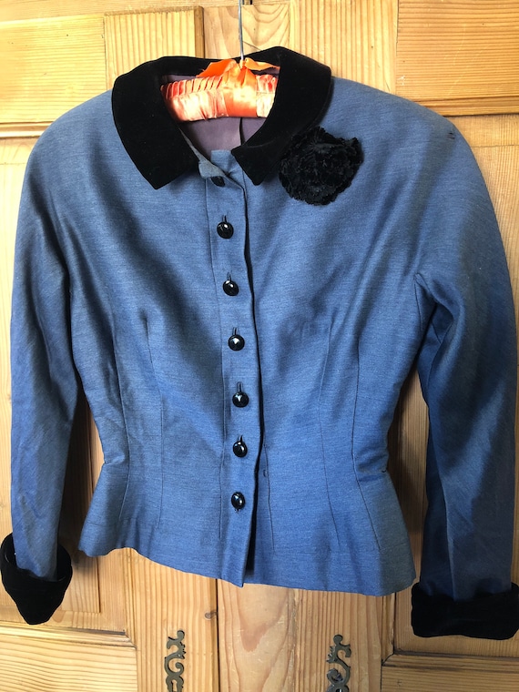 Vintage 40s I Magnin Blazer Jacket | Blue Gaberdin