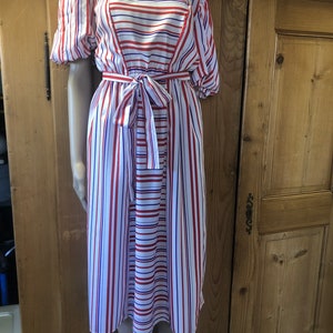 Vintage 80s Lightweight Candy Striped Dress Puffy Sleeves image 1