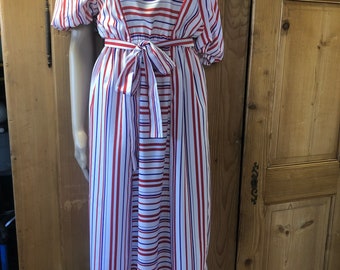 Vintage 80s Lightweight Candy Striped Dress Puffy Sleeves