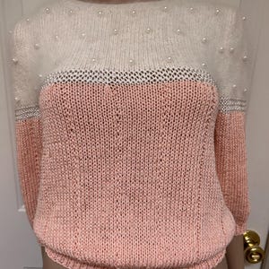 Vintage 80-tals tröja i angora och pärlor i rosa och elfenben