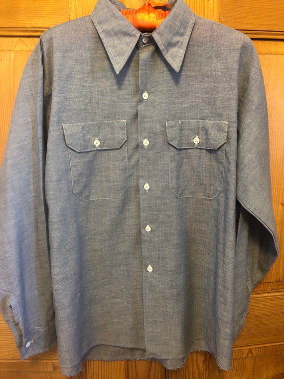 1970’s Vintage Blue Chambray Western Button Down Shir… - Gem