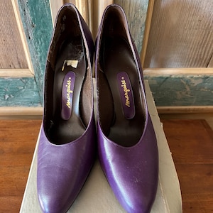 Vintage Marquise Violet Purple Kid Leather Pumps Heels Like New In Original Box 8 N
