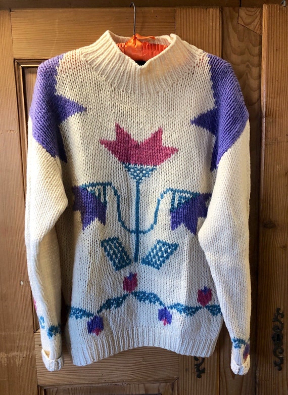 Vintage 80s Woolrich Woman Pastel Tulip Pullover … - image 1