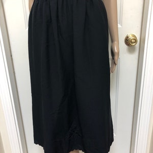 Vintage Black Crepe Midi Skirt Scalloped Hem Embroidered Floral Cutout