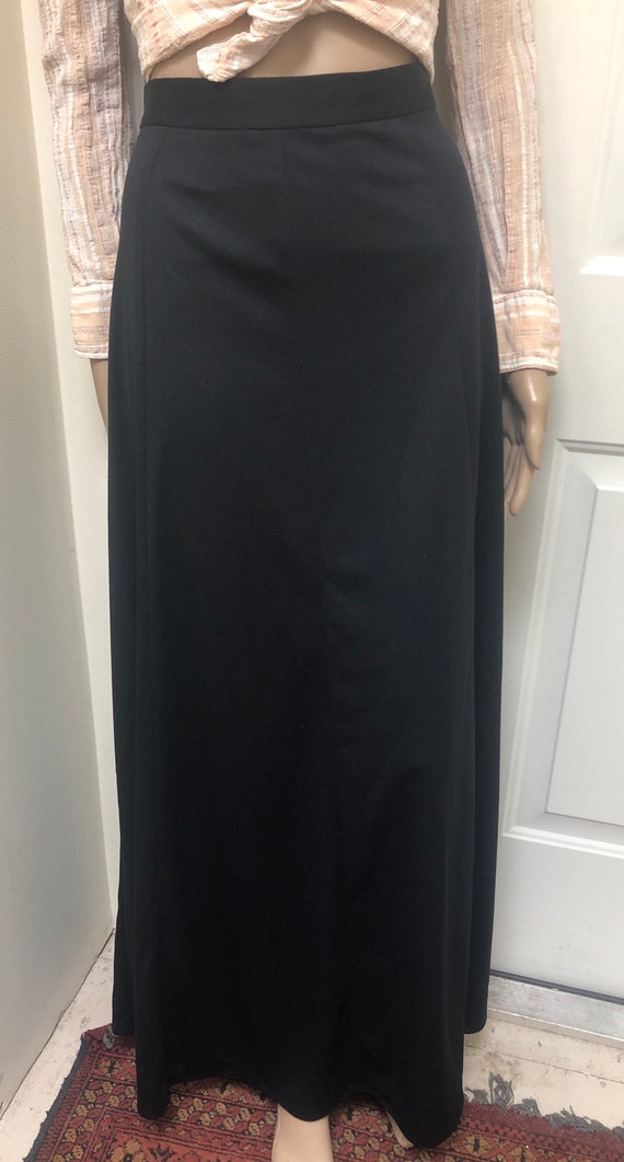 Vintage 70s 80s Long Black Maxi Skirt High Waiste… - image 1