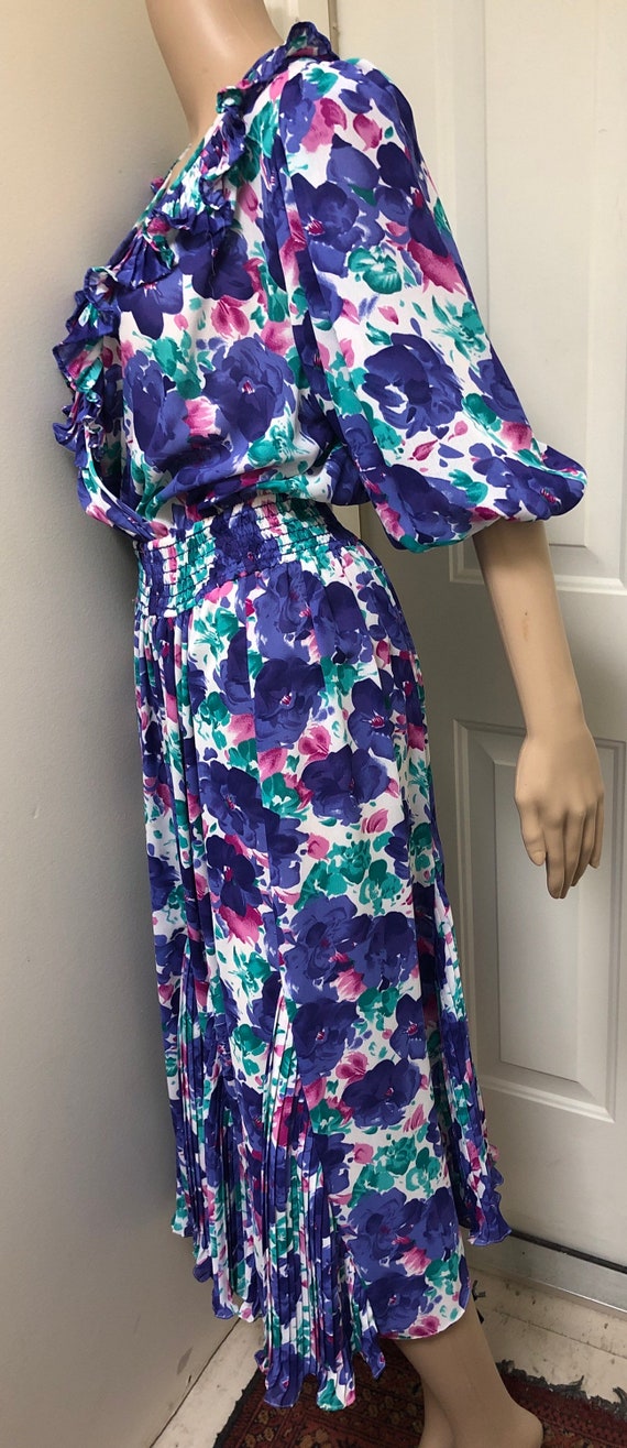 Vintage 80s Susan Freis Floral Dress | Puff Sleev… - image 5