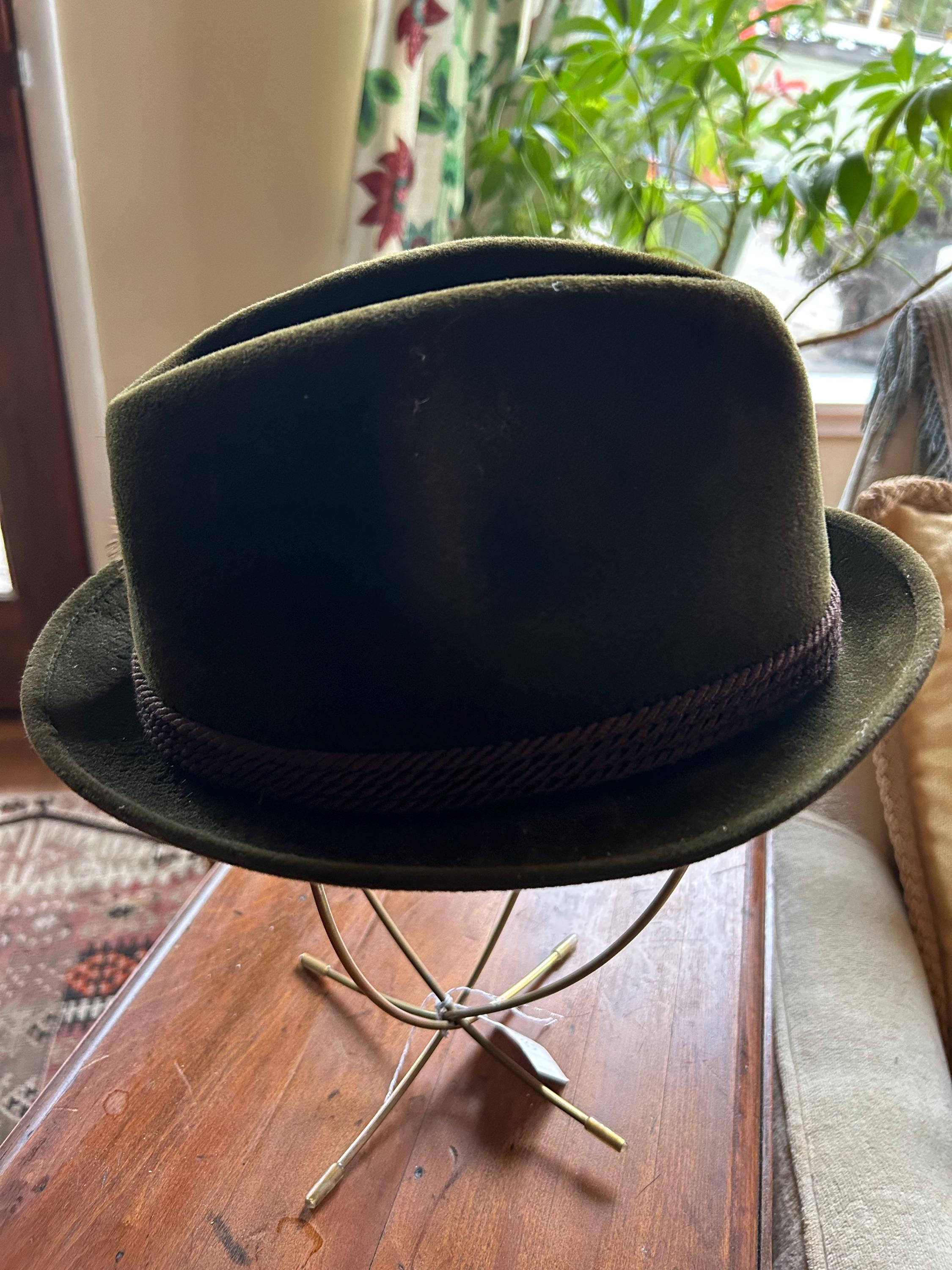 Mallory 5th Avenue Wool Green Houndstooth Fedora Bavarian Alpine Wool Felt Trilby Fedora Hat – Village Hat Shop main image 4