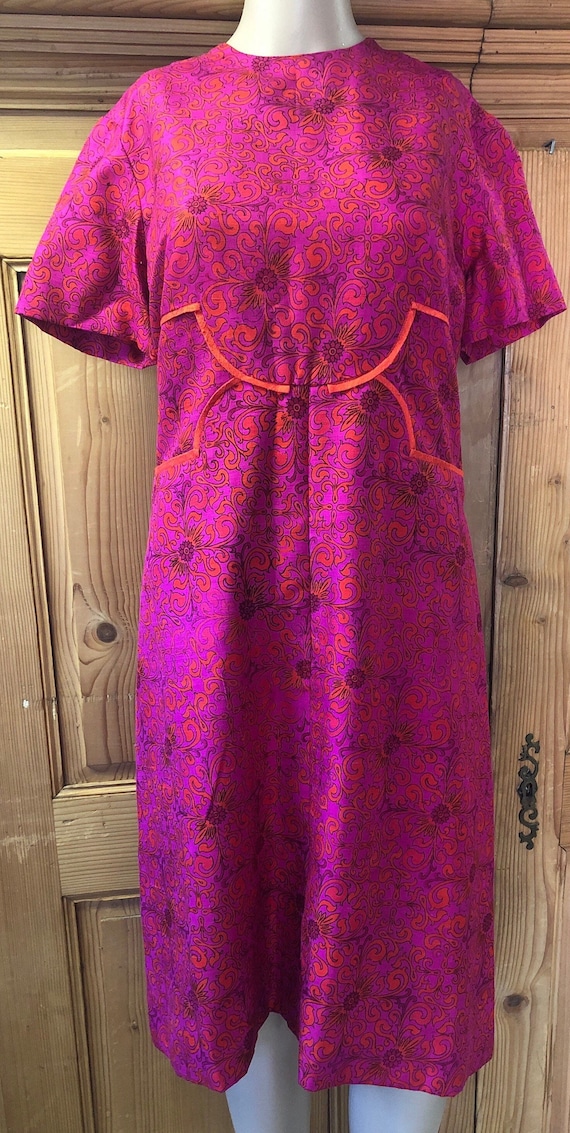 Vintage 60s Vogue Paris Original Fuchsia Orange Si