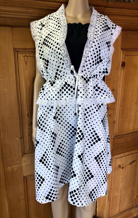 Vintage 80s White and Black Polka Dot Sundress wi… - image 1