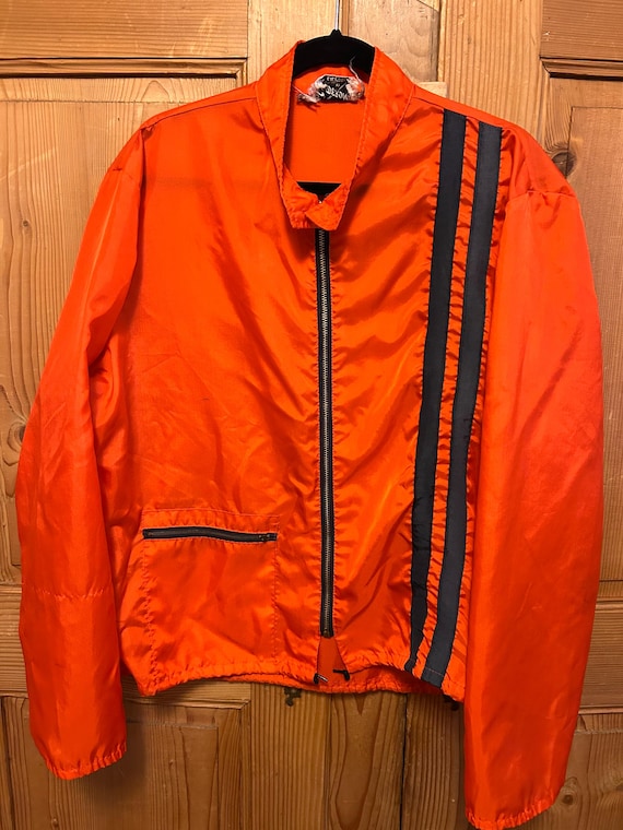 Vintage 60s Calderon of California Orange Nylon Windbreaker Black 