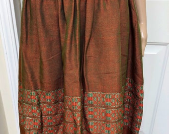 Vintage 60s One of a Kind Orange and Green Sharkskin Skirt | Geometric Metallic | Rockabilly