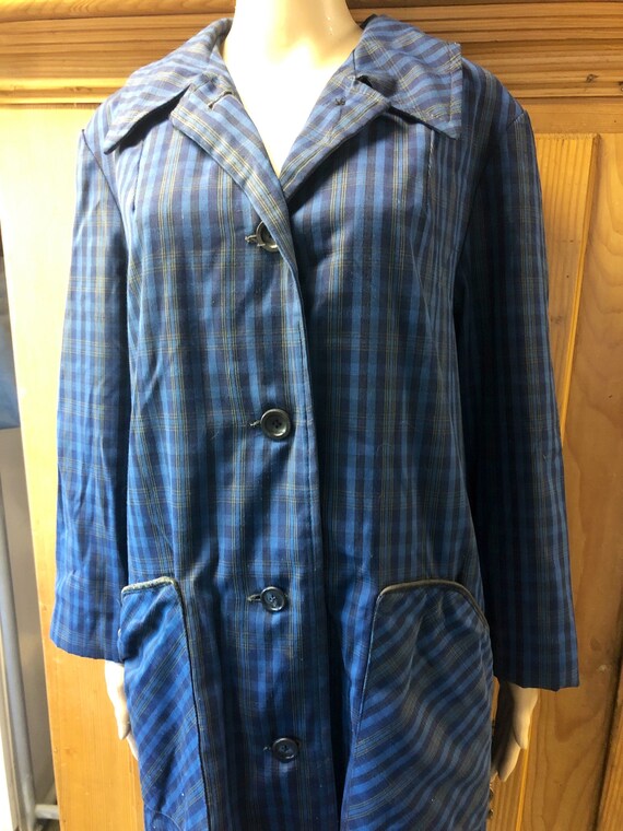Vintage 60s Mod Blue Plaid Raincoat Trench Coat - image 2