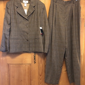 Vintage Wool Blend Browns Red Windowpane Plaid Suit Pants Blazer New W/Tags 16