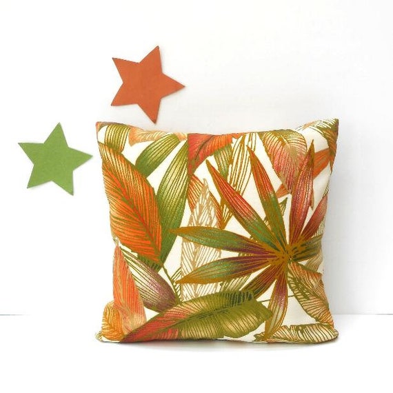 Solarium 16x16 Outdoor Pillow Cover in Orange Leaves Print With