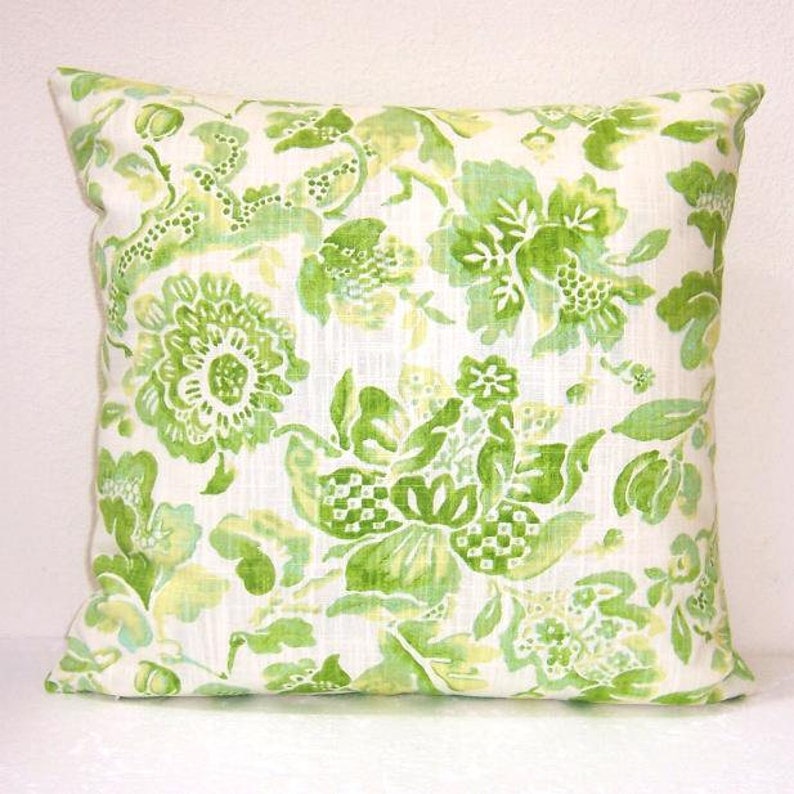 18x18 Green Floral Pillow Cover With Yellow and Cream Accent Etsy