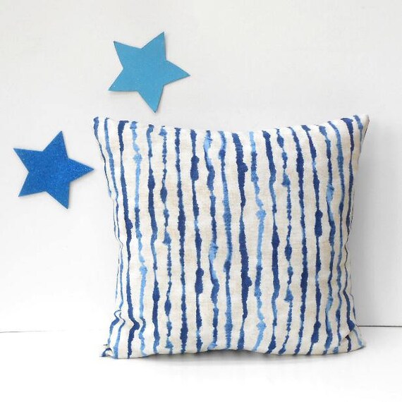 Striped Navy Blue Ikat 16x16 Pillow Cover Cream Sofa Cushion Cover Bedroom Pillow Sham