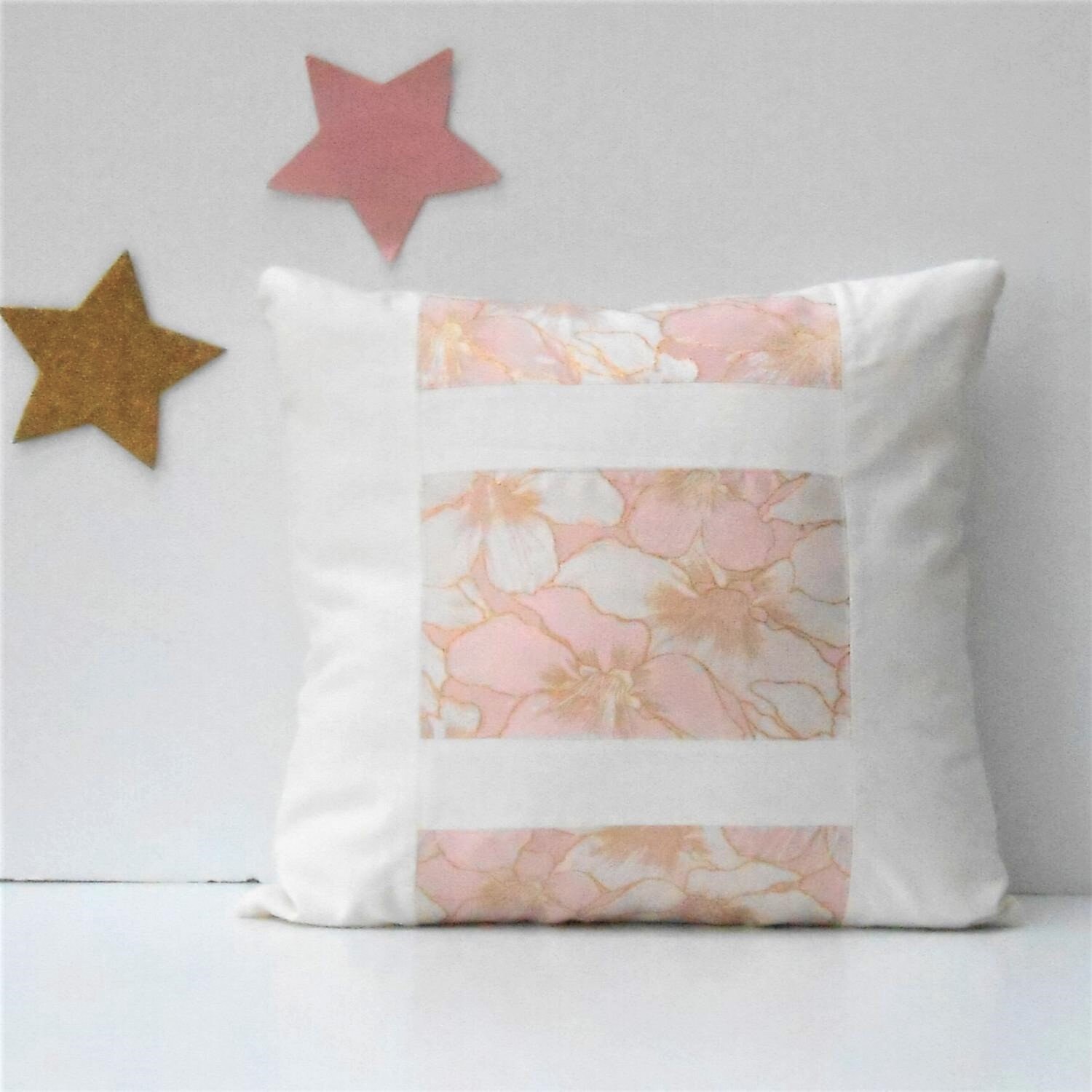 18x18 Pink Gold And Cream Pillow Cover With Lining Color Blocked Feminine Bedroom Sham Sofa Or Chair Pillow