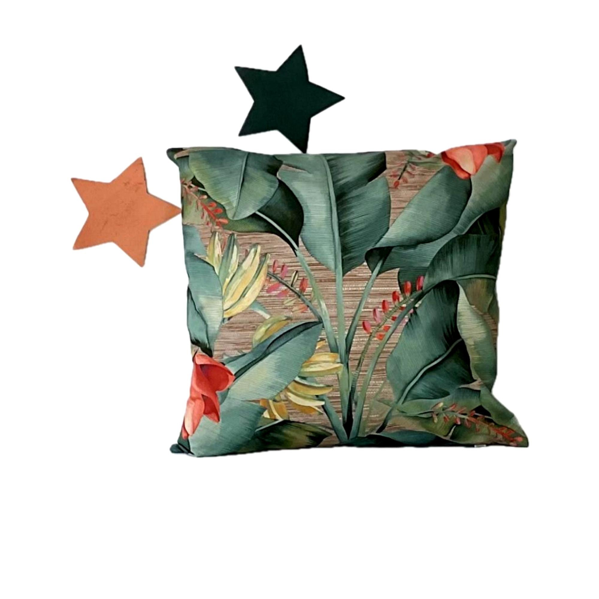 Tommy Bahama Leaves Print Pillow Cover in Green and Orange, Among Fronds in Rattan Print Sham, 16" and 18", Sofa Throw Pillow